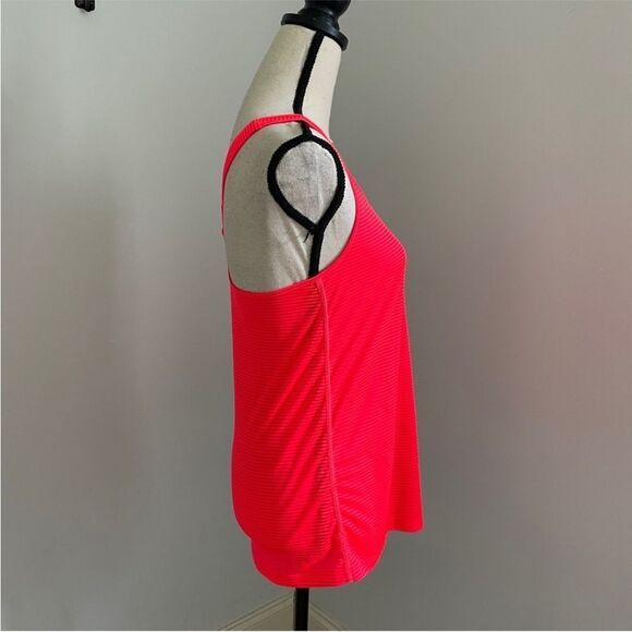 GAP Fit Racerback Tank Top XS Neon Orange Pink Striped Athleisure Running Shirt - Picture 2 of 10